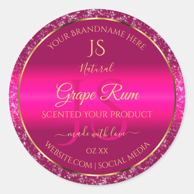 Pink Gold with Glitter and Initials Product Labels (Front)