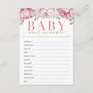 Pink & Gold Word Scramble Baby Shower Game Card