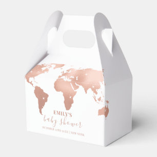 Pink Gold World Map Travel Adventure Baby Shower  Favor Box