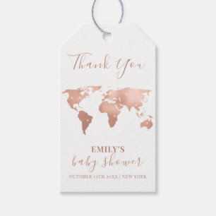 Pink Gold World Map Travel Adventure Baby Shower  Gift Tags