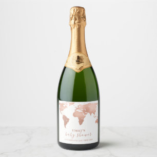Pink Gold World Map Travel Adventure Baby Shower  Sparkling Wine Label
