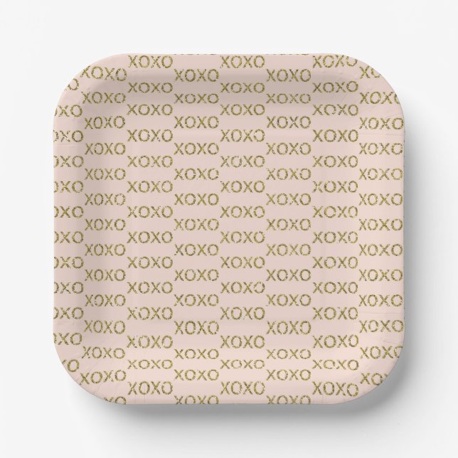 Pink & Gold xoxo Valentine's Party Paper Plate (Front)