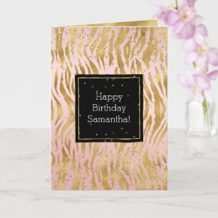 Pink Gold Zebra Glitz Confetti Card