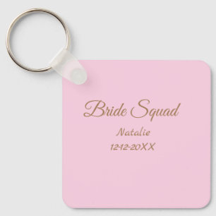Pink golden bridesmaid squad add name girly keychain