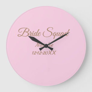 Pink golden bridesmaid squad add name girly large clock