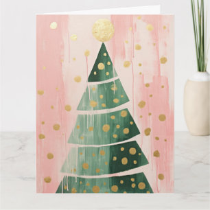 Pink Golden Christmas Tree Card