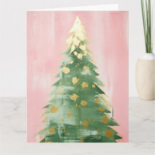 Pink Golden Christmas Tree Card
