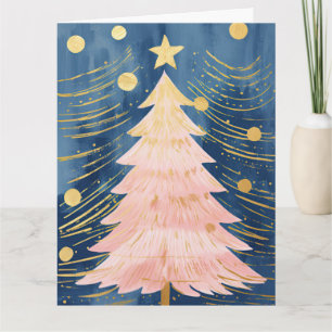 Pink Golden Christmas Tree Card