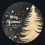 Pink Golden Christmas Tree Classic Round Sticker<br><div class="desc">Pink Golden Christmas Tree Classic Round Sticker</div>