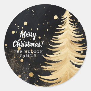 Pink Golden Christmas Tree Classic Round Sticker