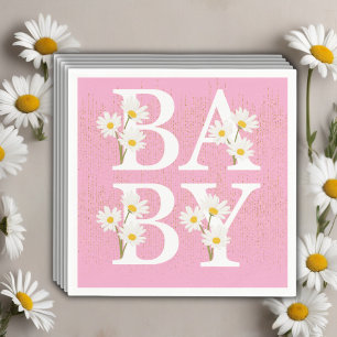 Pink Golden Daisy Glitter Glow Baby Shower Napkin
