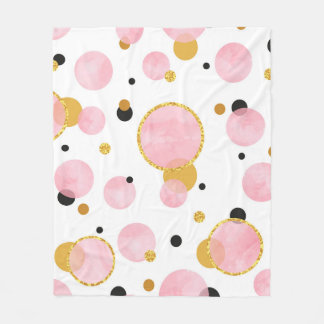 Pink Golden Dots, Geometric Vintage. Fleece Blanket