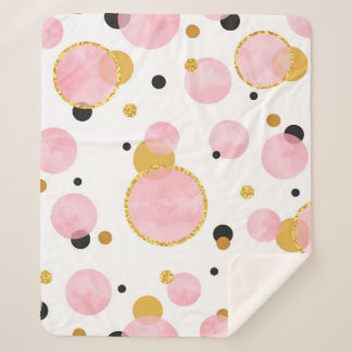 Pink Golden Dots, Geometric Vintage. Sherpa Blanket