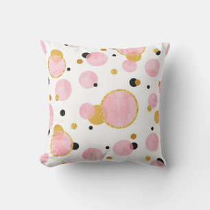 Pink Golden Dots, Geometric Vintage. Throw Pillow