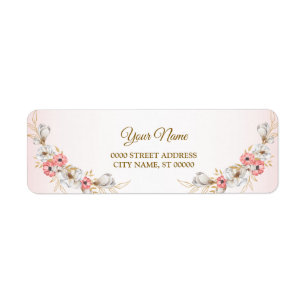 Pink Golden Floral Peach Wedding Return Address