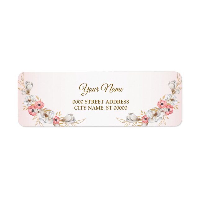 Pink Golden Floral Peach Wedding Return Address (Front)