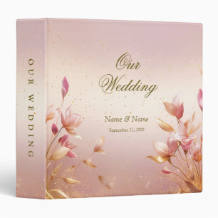 Pink Golden Leaves Floral Album Binder