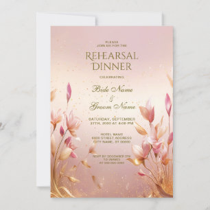Pink Golden Leaves Floral Rehearsal Dinner Invitation