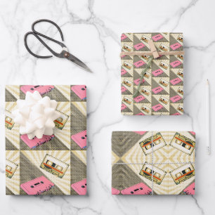 Pink + Golden Pop Art Cassettes Envelopper Papier 