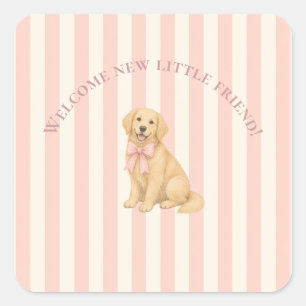 Pink Golden Retriever Baby Shower Square Sticker