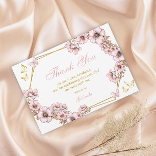 Pink Golden Tiara Butterfly Quinceañera Thank You Card
