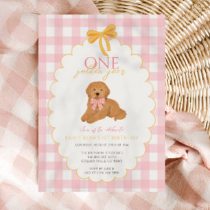 Pink Goldendoodle Dog First Birthday Party Invitation