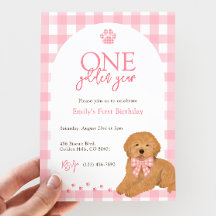 Pink Goldendoodle Dog One Golden Year birthday