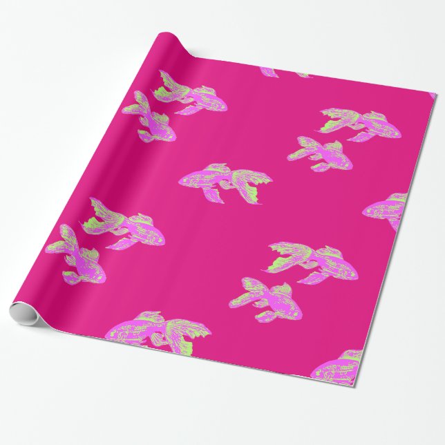 pink goldfish pattern wrapping paper (Unrolled)