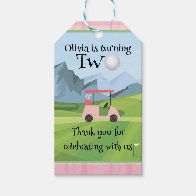 Pink Golf 2nd birthday Gift Tags (Front)