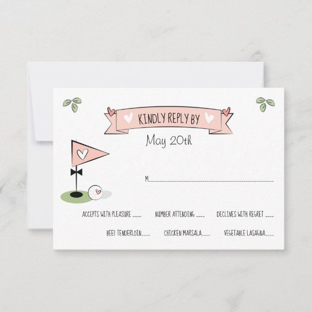 Pink Golf Ball and Bowtie Pin RSVP Cards (Front)