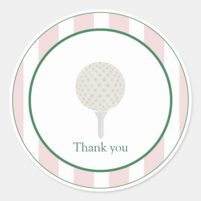 Pink Golf ball and tee Thank You Stickers (Front)