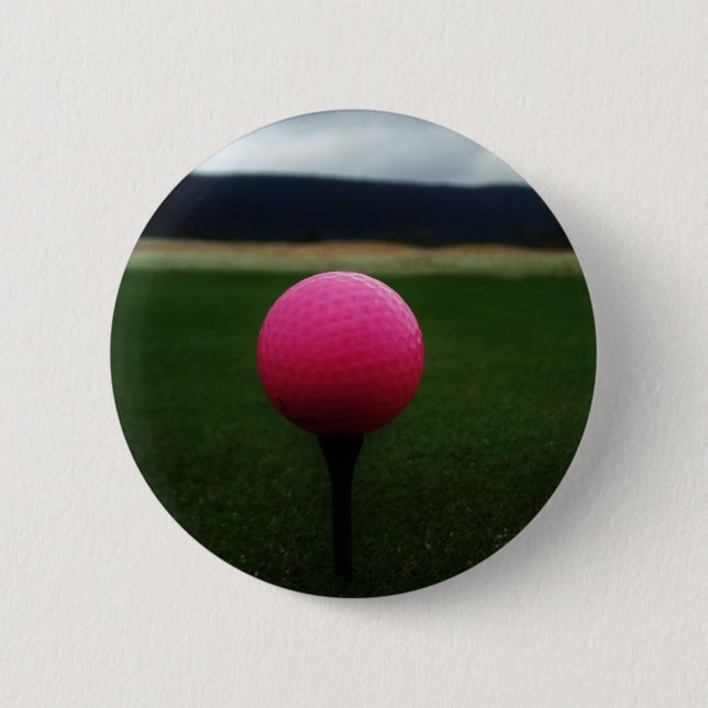 Pink Golf Ball on a mountain golf course 2 Inch Round Button (Front)