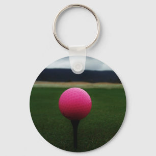 Pink Golf Ball on a mountain golf course Keychain