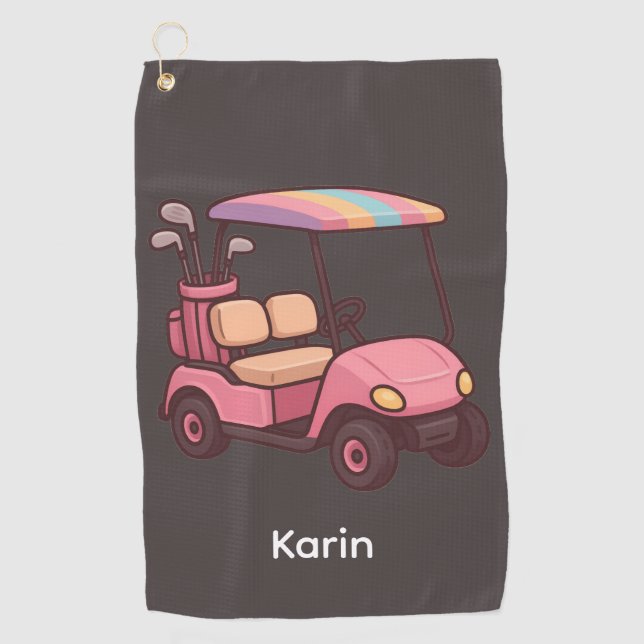 Pink Golf Cart Personalized Golf Towel (Front)