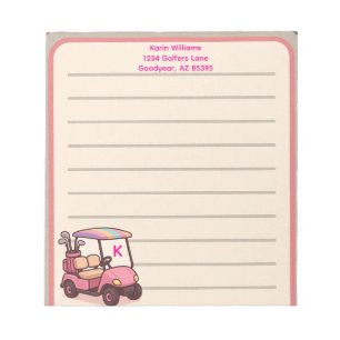 Pink Golf Cart Personalized Notepad