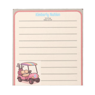 Pink Golf Cart Personalized Notepad