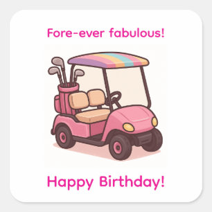 Pink Golf Cart Square Sticker