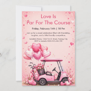 Pink Golf Cart Valentine's Day Party Invitation