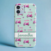 Pink Golf Carts Teal Striped Personalized Golfing