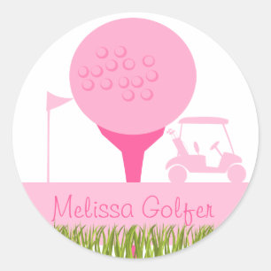 Pink Golf Date Classic Round Sticker