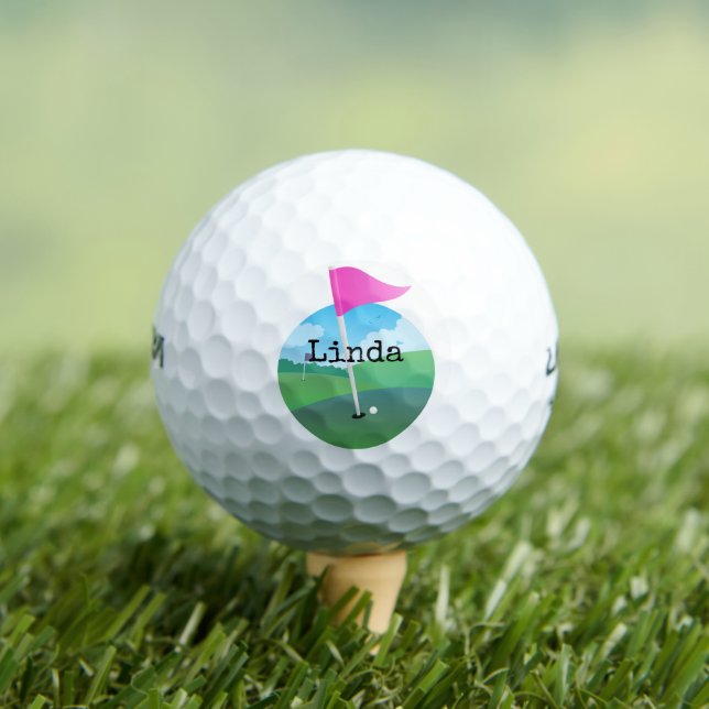 Pink Golf Flag Illustration Balls (Insitu Tee)