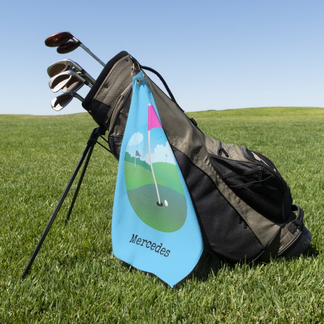 Pink Golf Flag Illustration Golf Towel (Green)
