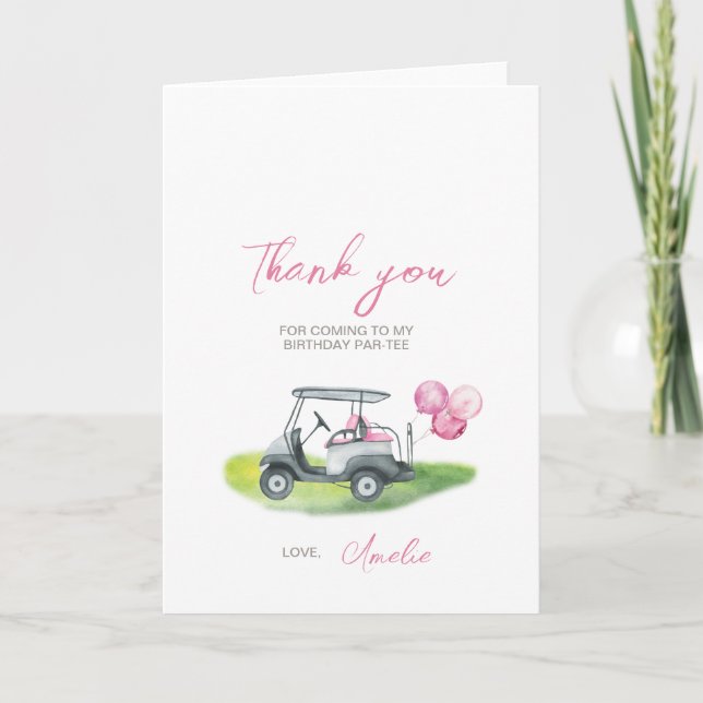 Pink Golf Folded Thank You Card (Front)