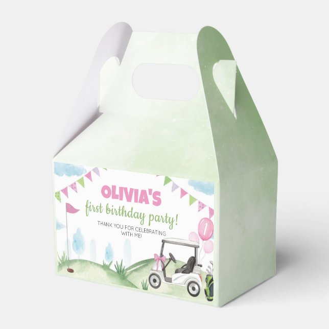 Pink Golf Girl Birthday Favour Box (Front Side)