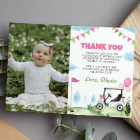 Pink Golf Girl Birthday Photo Thank You Card