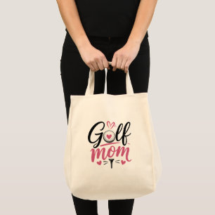 Pink Golf Mom Heart Ball Calligraphy Tote Bag