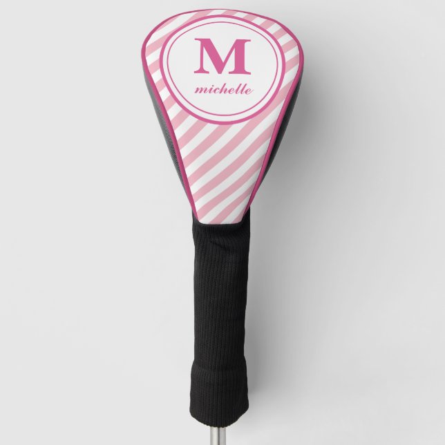 Pink | Golf | striped personalized NAME monogram Golf Head Cover (Front)
