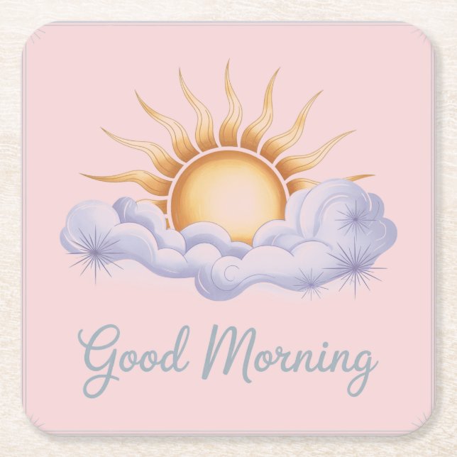 Pink Good Morning Sun Clouds Coaster Set (Front)