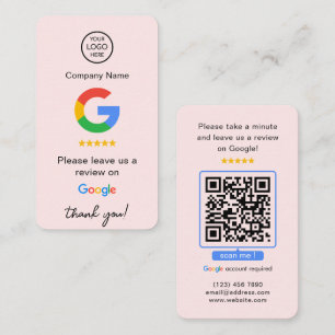 Pink Google Reviews QR Code Business Review Us Card