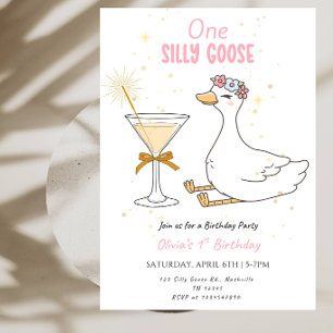 Pink Goose First Birthday - Goose First Birthday Invitation